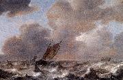 Jan Porcellis Vessels in a Strong Wind oil painting reproduction